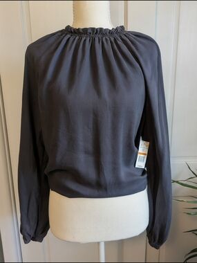 cloth & stone Charcoal Gathered-Neck Long Sleeve Blouse